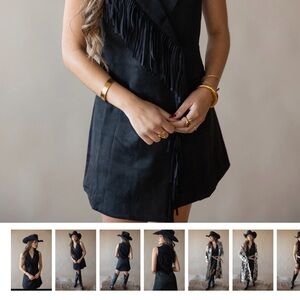 Black Fringe Suede Mini Dress - Unbranded
